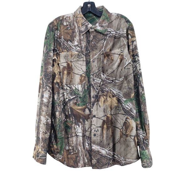 Reversible Realtree Edge Camo and Buck Commander Plaid Flannel Shirt Jacket Mens - Picture 2 of 10
